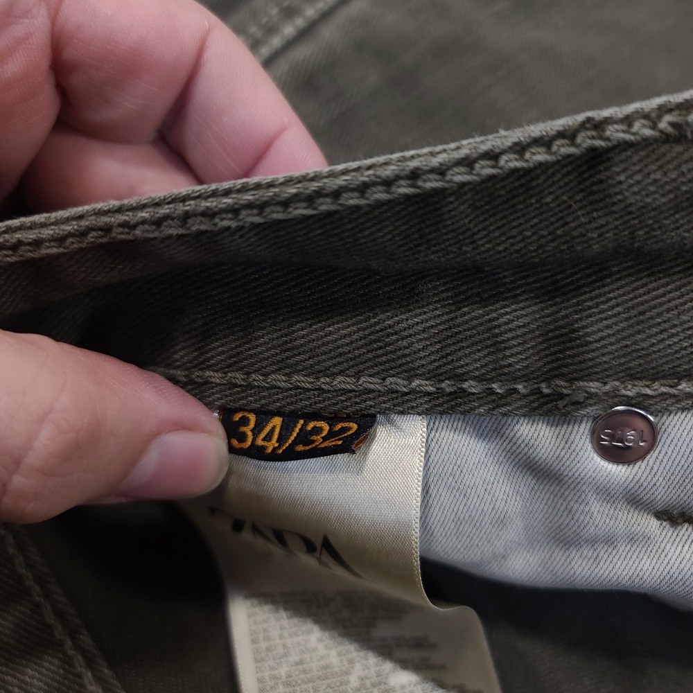 Zara Cargo Pants Mens 34x32 Olive Green Denim Straight Leg Utility Workwear - Picture 7 of 7